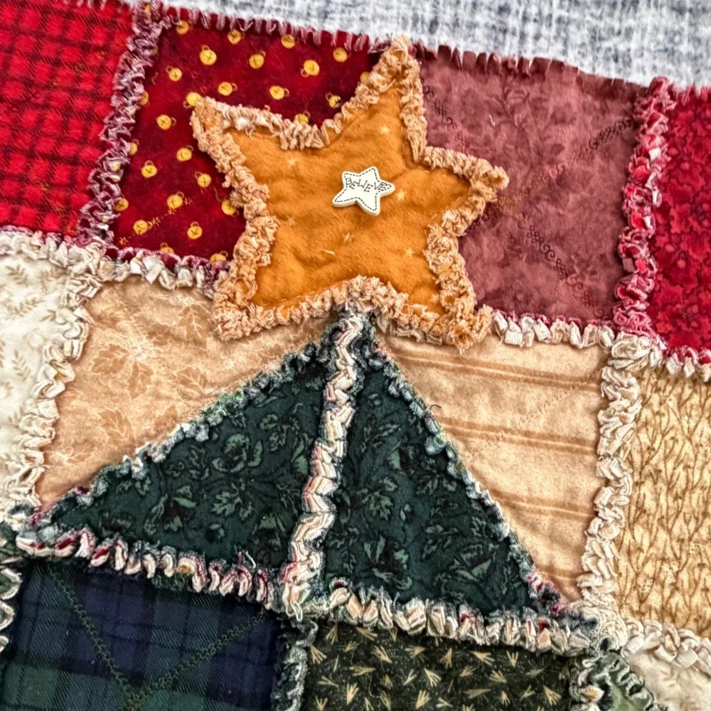 Handmade Christmas Tree Rag Quilt Rustic Holiday Patchwork Throw 50x66